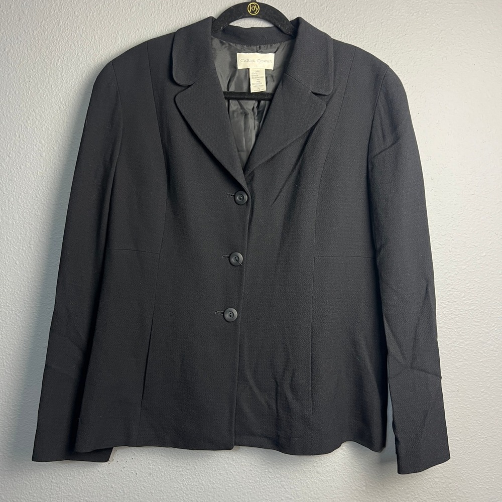 Casual Corner Black Blazer Jacket Luxury‎ Wool Blend Angora Rabbit Hair Size 14
